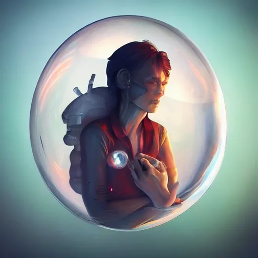 Prompt: humans inside bubbles, artstation