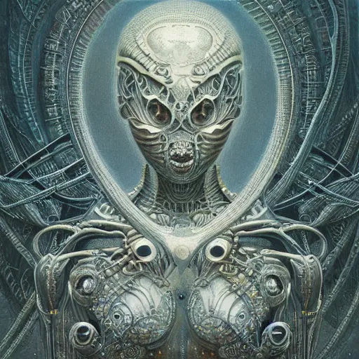 Image similar to ultra realist intricate detailed painting of an attractive alien female and alien male, full body, curvy, black scales and cyborg tech, very intricate details, focus, artstyle Beksiński and Hiraku Tanaka and Tom Bagshaw, award winning