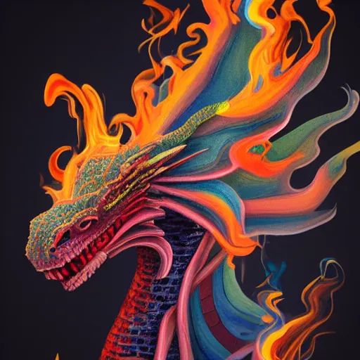 Image similar to multi color smoke with the small head of a smoke dragon, billowy, 8 k, 4 k