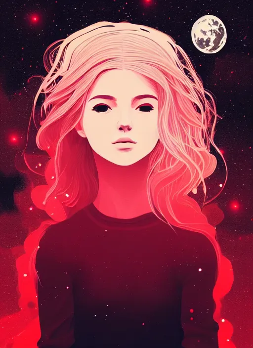 Prompt: highly detailed portrait of a hopeful pretty astronaut lady with a wavy blonde hair, by Alena Aenami, 4k resolution, nier:automata inspired, bravely default inspired, vibrant but dreary but upflifting red, black and white color scheme!!! ((Space nebula background))