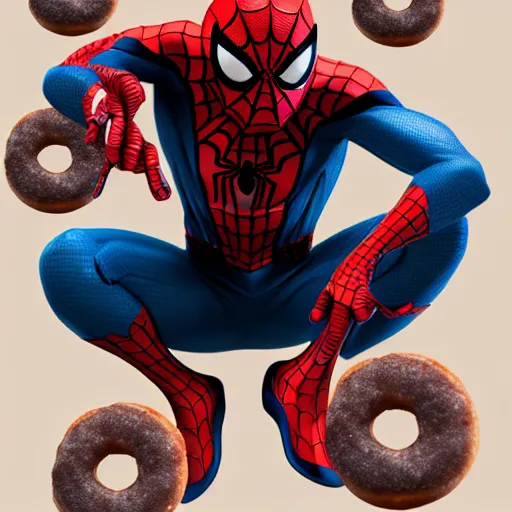 Image similar to spider - man sit on the raccoon and eating donuts, concept art, trending on artstation, highly detailed, intricate, sharp focus, digital art, 8 k