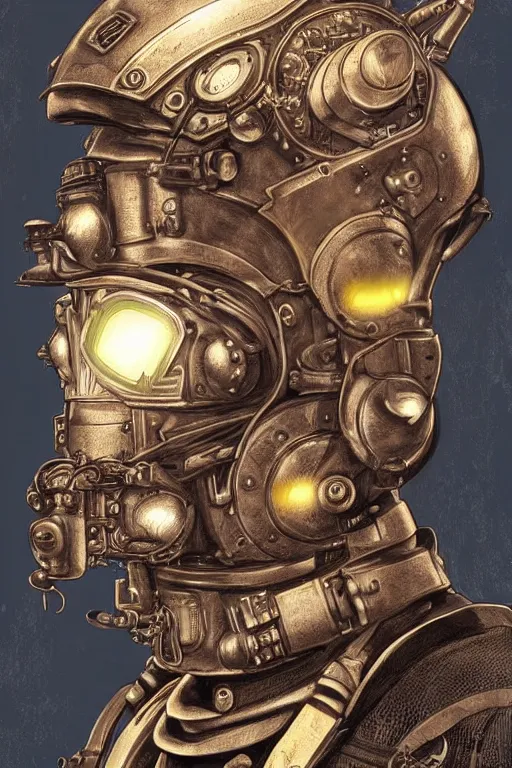 Image similar to steampunk helmet fantasy art mask robot ninja stylized digital illustration sharp focus, elegant intricate digital painting artstation concept art global illumination ray tracing advanced technology chaykin howard and campionpascale and cooke darwyn and davis jack