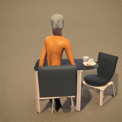 Prompt: postmodern era, social media age, a person sits in a high chair staring delectably, a human moderator chewing on the arbitrary egregore of their community group, art depicting control freak, trending, rendered in eevee, blender 3 d