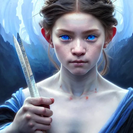Prompt: portrait painting of a halfling monk girl with heavy scars and gorgeous blue eyes, ultra realistic, concept art, intricate details, eerie, highly detailed, photorealistic, octane render, 8 k, unreal engine. art by artgerm and greg rutkowski and charlie bowater and magali villeneuve and alphonse mucha