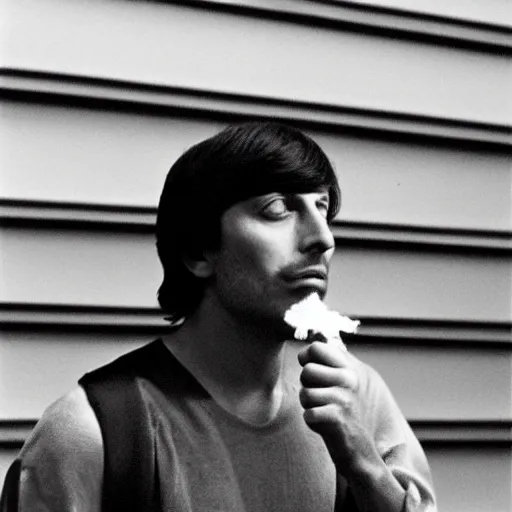 Image similar to Fabrizio De Andrè smoking a cigarette,black and white