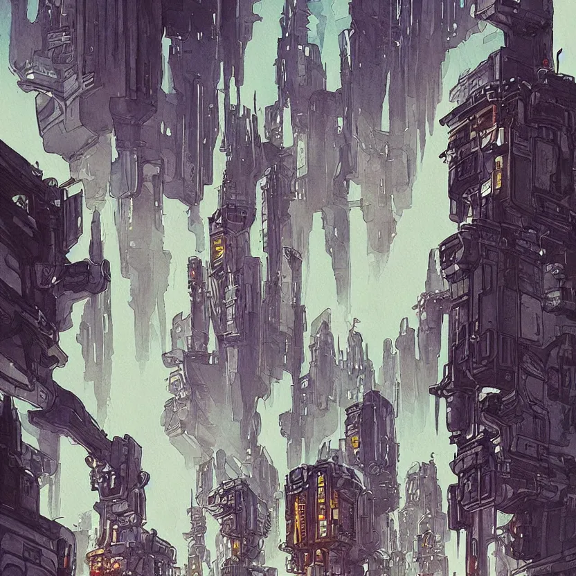 Prompt: a watercolor ink painting of a cyberpunk castle in the middle of a siege in the style of syd mead in the style of jean giraud trending on artstation deviantart pinterest detailed realistic hd 8 k high resolution