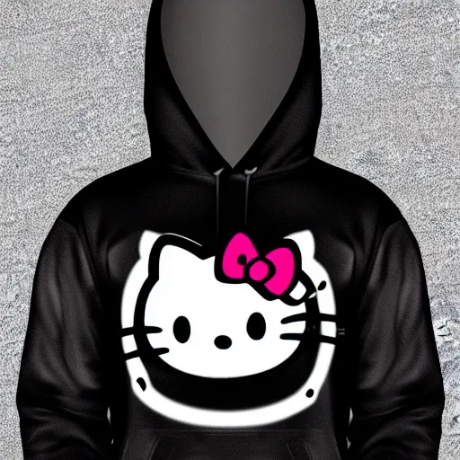 Prompt: Profile Picture of black Hello Kitty in black hoodie, digital art, trending on artstation, 8k, hyperdetalied, high quality,