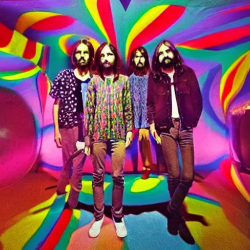 Prompt: tame impala in a psychedelic disco room