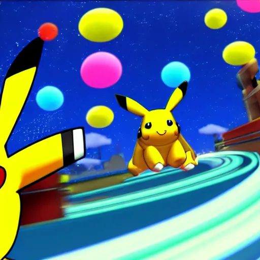 Prompt: Pikachu in Mario Kart, screenshot,
