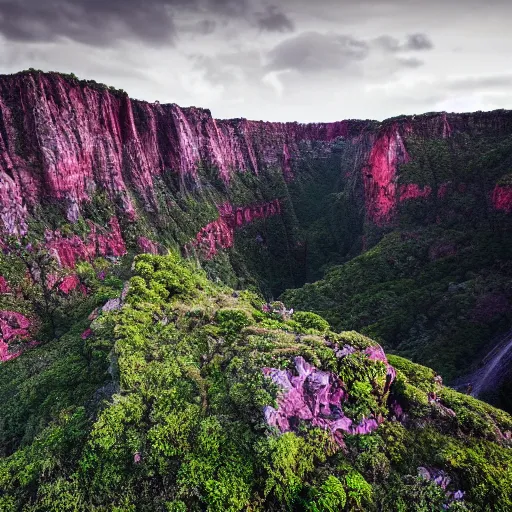 Image similar to beautiful photograph of a lush natural scene on an alien planet featured in sony world photography awards 2 0 3 0. 4 k, high definition. extremely detailed. beautiful landscape. weird vegetation. cliffs and water.