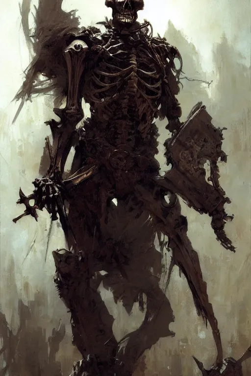 Prompt: skeleton skeletal skull skeletons bones portrait dnd, painting by gaston bussiere, craig mullins, greg rutkowski, yoji shinkawa