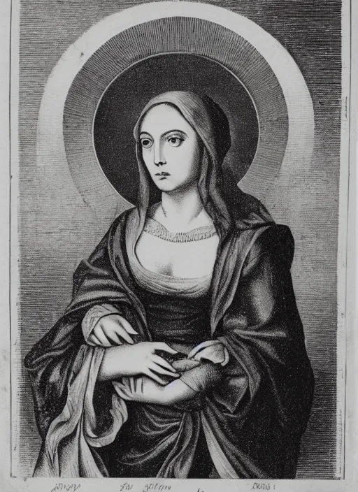 Image similar to an engraving of Madonna