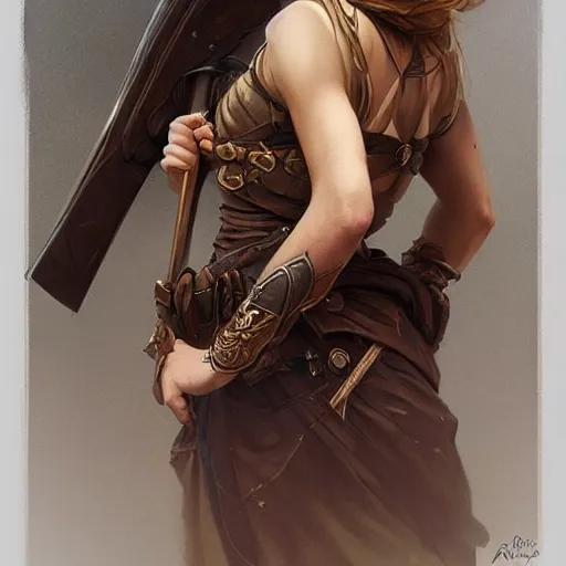 Prompt: portrait of a beautiful female ranger, upper body, D&D, fantasy, intricate, elegant, highly detailed, digital painting, artstation, concept art, smooth, sharp focus, illustration, art by artgerm and greg rutkowski and alphonse mucha