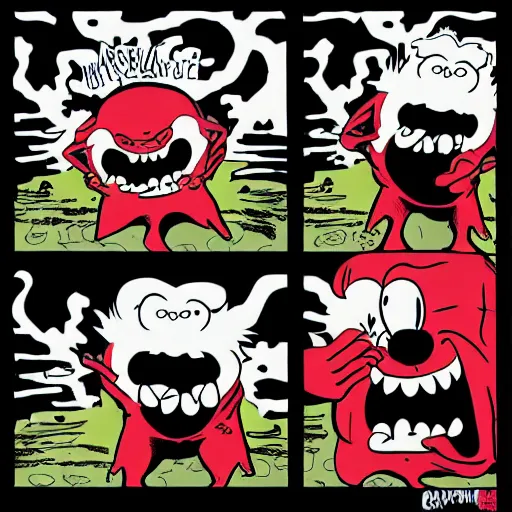 Image similar to carnage (marvel) in the style of jim davis, comic