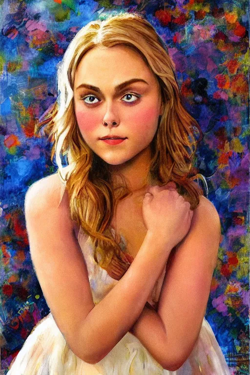 Prompt: Annasophia Robb cute surprised, shocked, eyes closed, bliss, highly detailed, painted by John Singer Sargant, Frank Frazetta