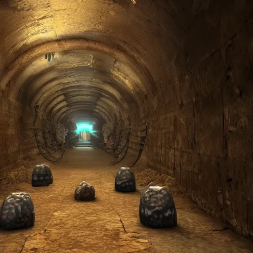 Prompt: an underground ancient temple corridor full of traps by Makoto Shinkai, pressure plate, tripwire, rolling boulder trap, epic composition