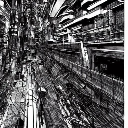 Prompt: piece of tsutomu nihei architecture