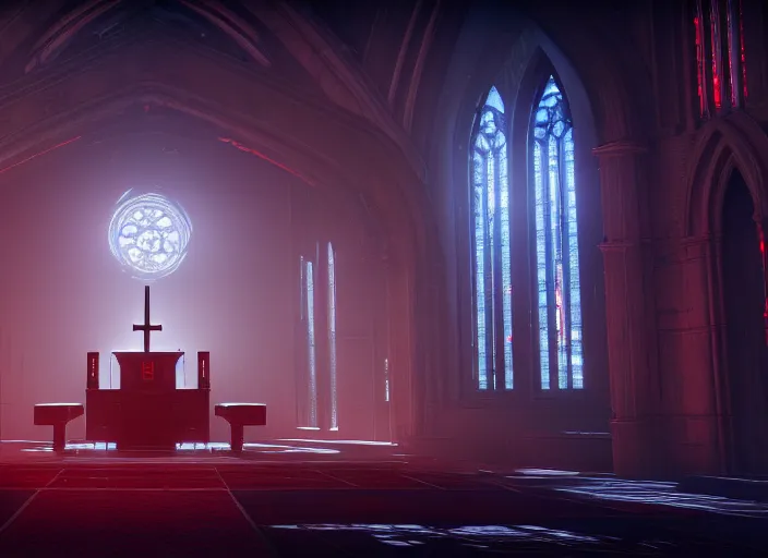 Image similar to symmetry!! centered!! ancient church of worship with red shafts of light in destiny 2, foggy, liminal, dark, dystopian, beautiful architecture, abandoned, highly detailed 4 k 6 0 fps destiny 2 promotional poster image wallpaper expansion