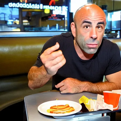 Prompt: joe rogan eating at a macdonalds restaurant