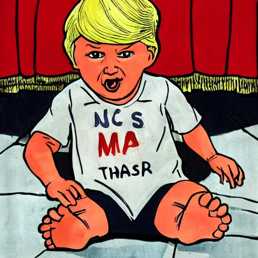 Image similar to donald trump as a baby in time out political cartoon