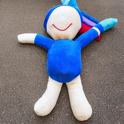 Image similar to blue'snappy gifts'human - sized plush doll, on sidewalk, giving gifts to people, happy atmosphere, high detail, soft lighting, 8 k