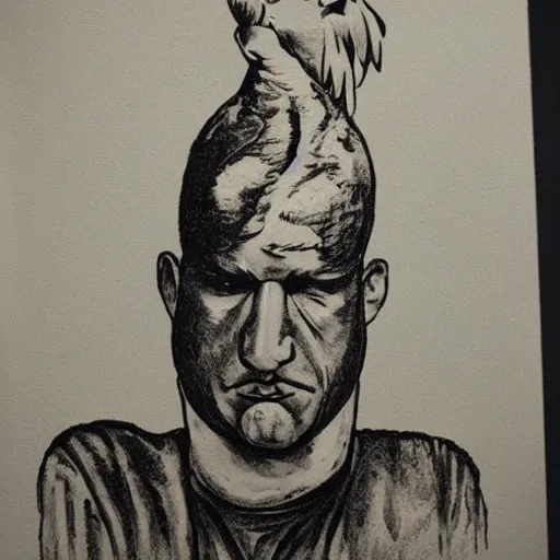 Prompt: prisoner that has chicken head