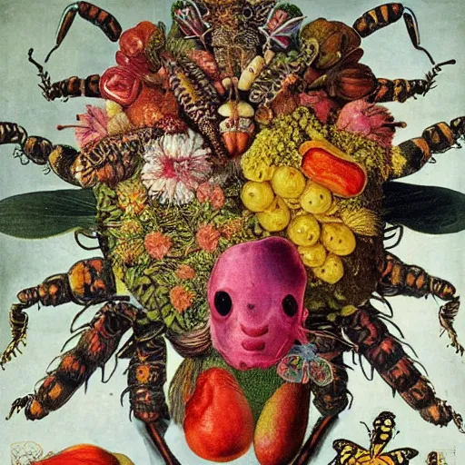 Image similar to album cover, psychedelic, insects, giuseppe arcimboldo