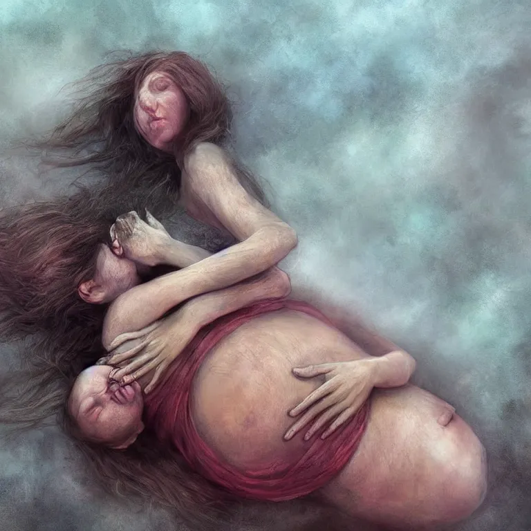 Image similar to dying pregnant woman, fantasy art, realistic, life - like