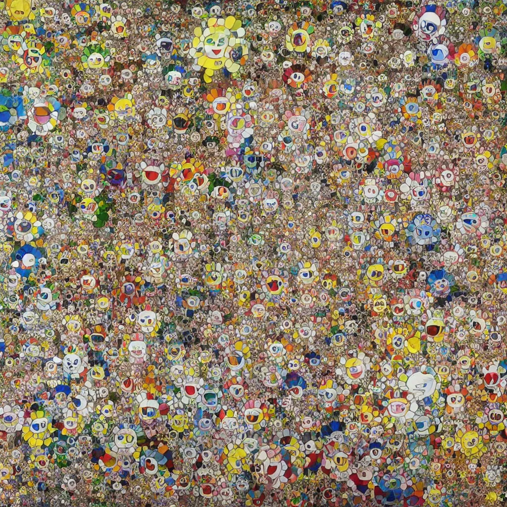 Prompt: : A painting by Takashi Murakami of mythical characters in jungle