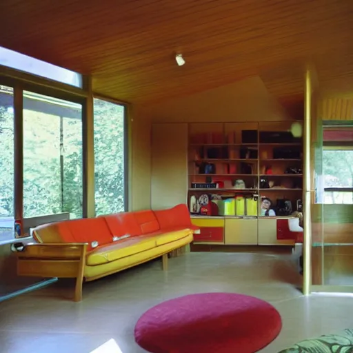 Prompt: interior photo of a 60s modernist home that is Disney themed