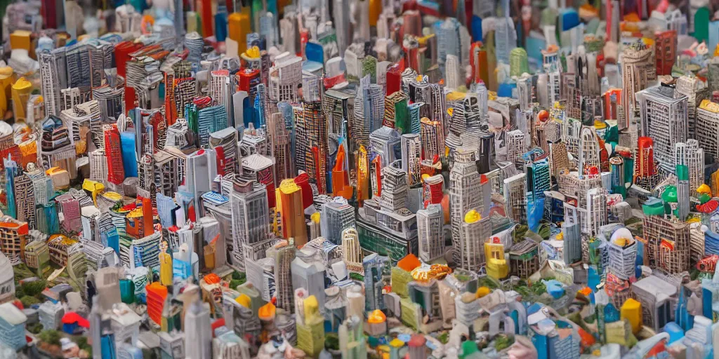 Prompt: a model of toronto constructed out of fast food cups and packaging, miniature photography, diorama, wide - angle macro lens, art, award - winning, beautiful high resolution