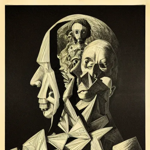 Image similar to lithography on paper secret token conceptual figurative post - morden monumental dynamic portrait by goya and escher and hogarth, illusion surreal art, highly conceptual figurative art, intricate detailed illustration, controversial poster art, polish poster art, geometrical drawings, no blur