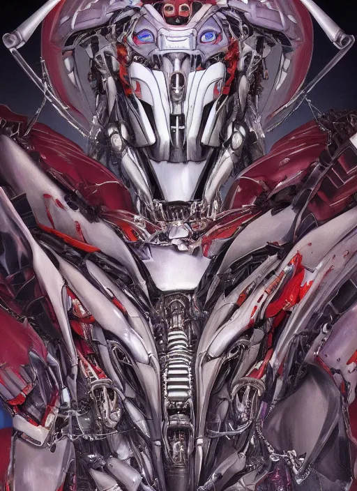 Image similar to mecha Evangelion by Yoshitaka Amano, by HR Giger, biomechanical, 4k, hyper detailed, hyperrealism, anime, a Blood Moon rising on a Broken World, deviantart, artstation