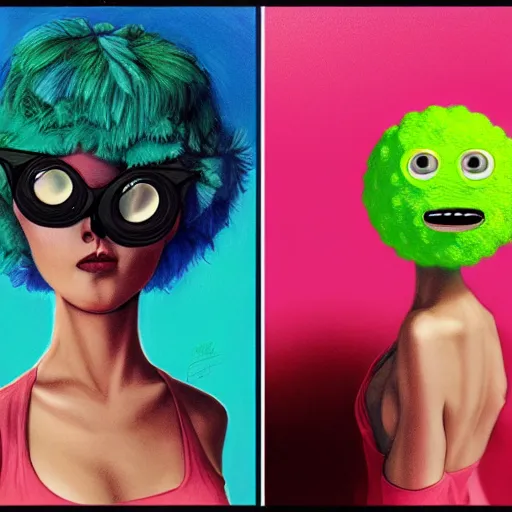 Image similar to Lofi vaporwave portrait tennis ball monster,chalk, Pixar style, Tristan Eaton, Stanley Artgerm, Tom Bagshaw, Basil Gogos