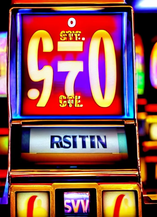 Prompt: slot machine, sign that reads glitch