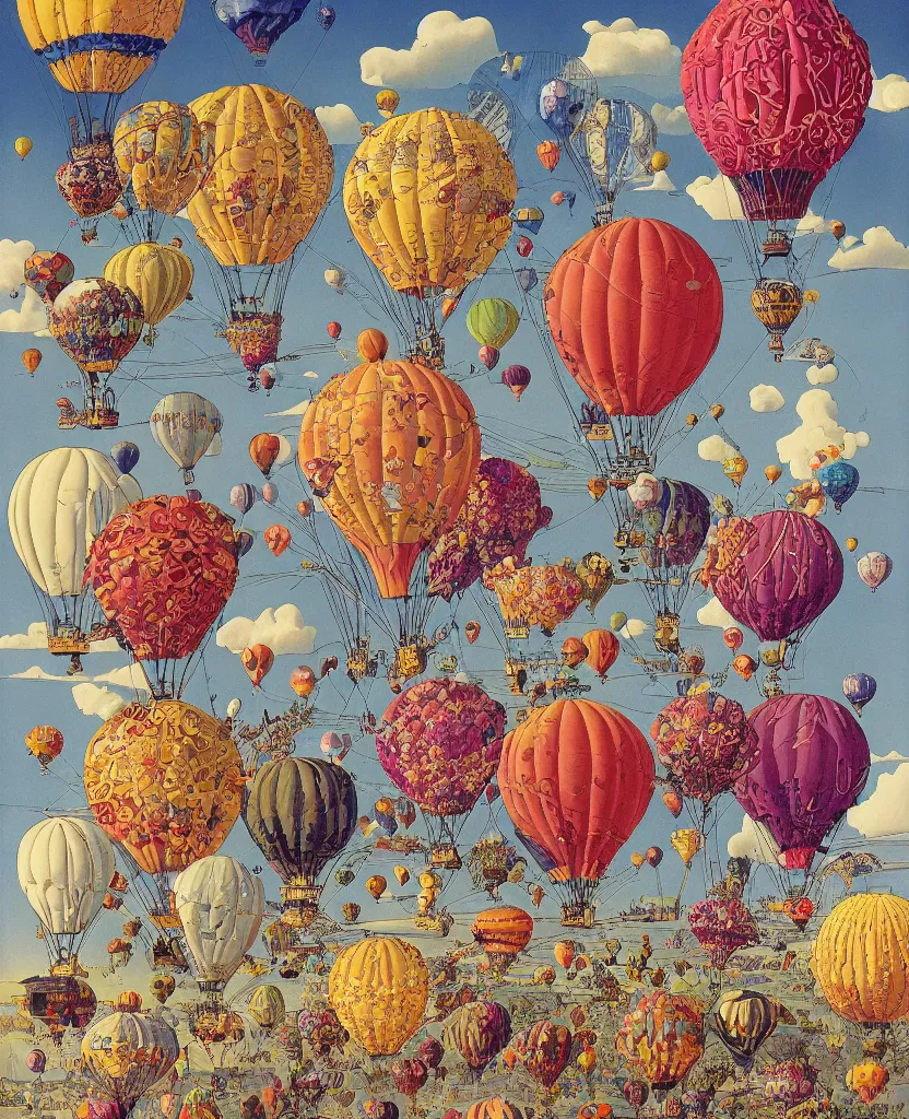 Image similar to flowers as hot air balloons illustration by salvador dali and moebius, intricately detailed