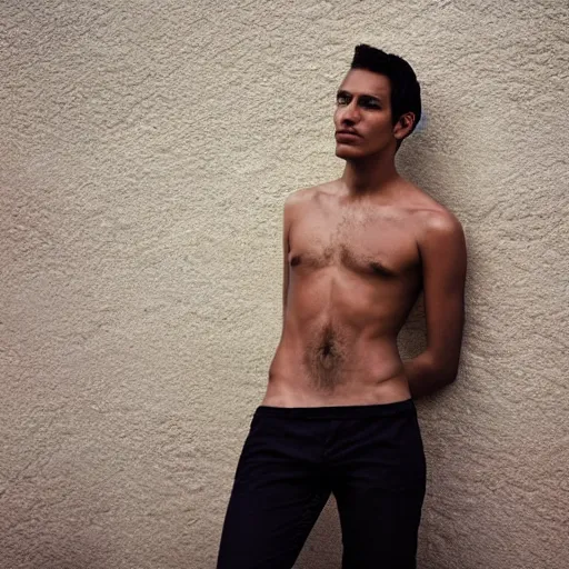 Image similar to color portrait of a very handsome peruvian male model by emmanuel lubezki