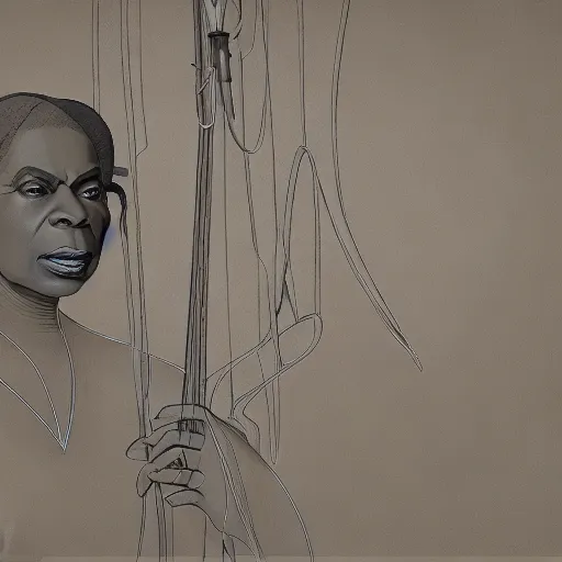 Prompt: nina simone by hieronymus bosch zbrush