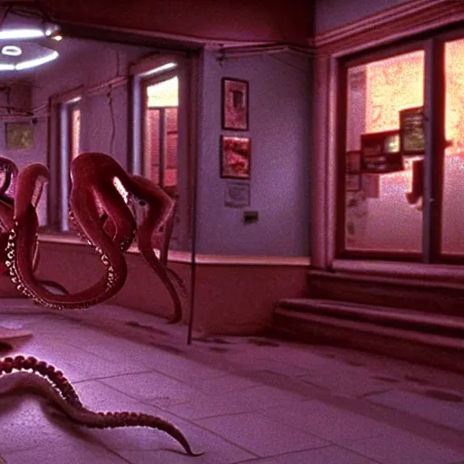 Image similar to hyperrealism photography supercomputer simulation of detailed octopus in the detailed ukrainian village in dramatic scene from movie the big lebowski ( 1 9 9 8 )