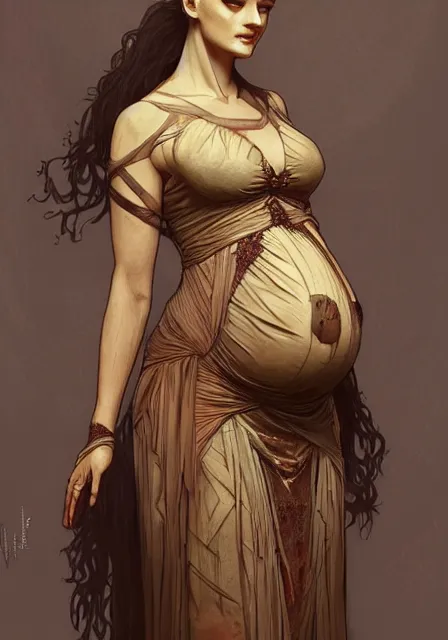 Image similar to sansa pregnant mummy zombie, intricate, elegant, highly detailed, digital painting, artstation, concept art, smooth, sharp focus, illustration, art by artgerm and greg rutkowski and alphonse mucha and william - adolphe bouguereau