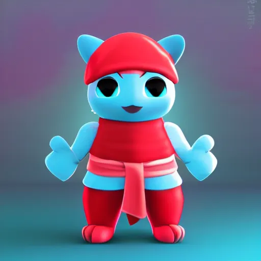 Prompt: simple, cute, cyan crystal character wearing a red cloth strip, 4K HD