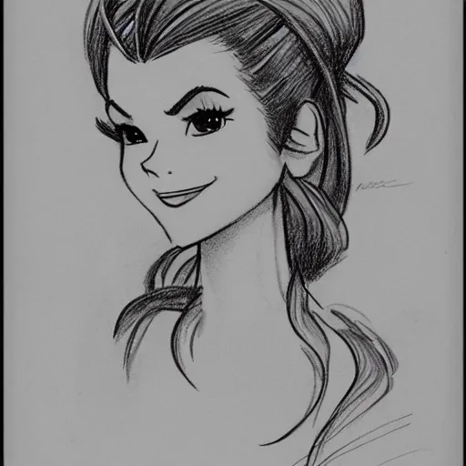 Image similar to milt kahl sketch of victoria justice with tendrils hair style as princess padme from star wars episode 3