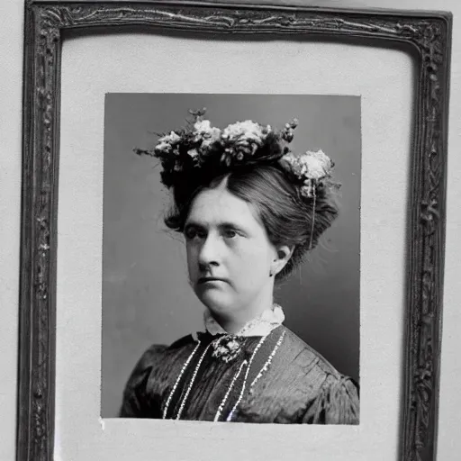 Image similar to portrait of a 1 9 th century woman with antlers, 1 9 0 0 s photography