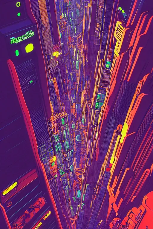 Image similar to astronaut cyberpunk surreal upside down city neon lights by moebius, Jean Giraud, trending on artstation