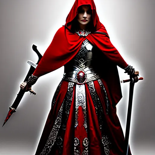 Image similar to a beautiful woman in a crimson cloak holding a glowing white spear and an obsidian shield, silver intricate armor, spotlight, ornate, realistic, cinematic lighting, sunbeams, volumetric lighting, epic pose, victorian, opulent 4 k