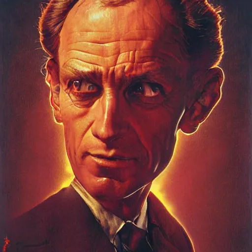 Prompt: portrait of an absolute normal hyperdetailed photorealistic man except his eyes are on fire and emitting a disastrously vicious laser beam by norman rockwell martin ansin moebius jean girard