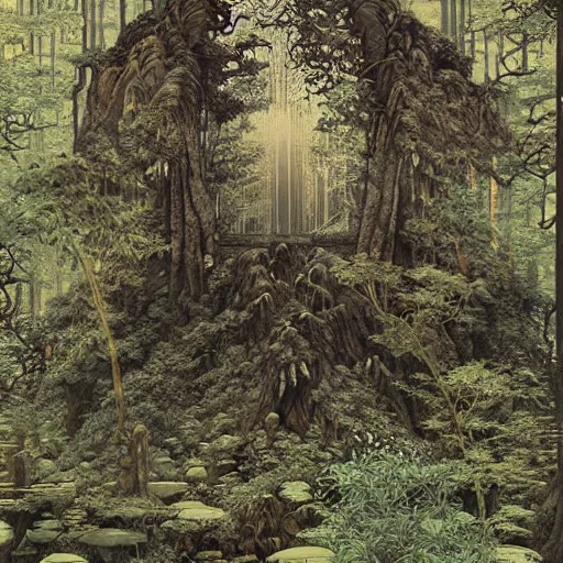 Prompt: a simple concept art of an ancient temple in the forest, an award winning yoshitaka amano digital art poster, by, james gurney and gerhard richter. art by takato yamamoto. masterpiece, deep colours.