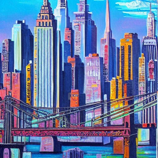 Prompt: retro futuristic new york skyline, detailed painting