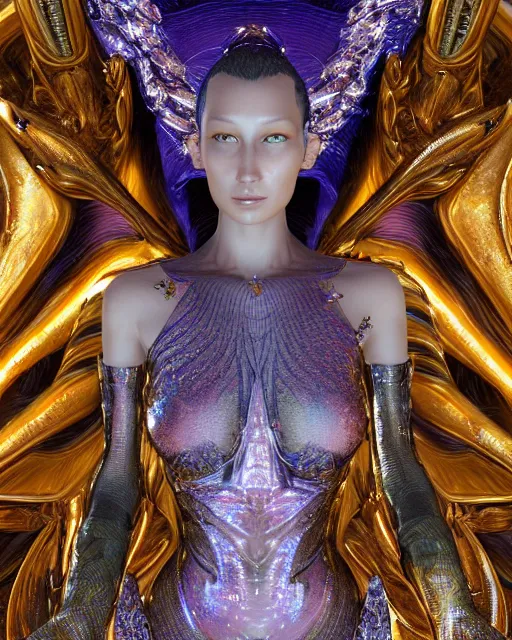 Image similar to a highly detailed metahuman 4 k close up render of an alien goddess bella hadid monument astral in iris van herpen dress schiaparelli in diamonds crystals swarovski and jewelry iridescent in style of alphonse mucha gustav klimt trending on artstation made in unreal engine 4
