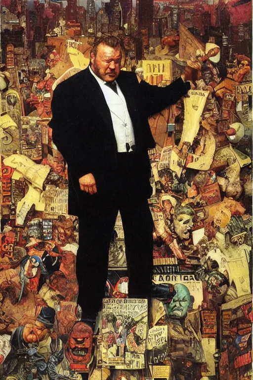 Image similar to full length portrait of huge ray winstone as marvel's kingpin dressed as gangster, new york, painted by lawrence alma tadema, zdzislaw beksinski, norman rockwell, jack kirby, tom lovell, greg staples